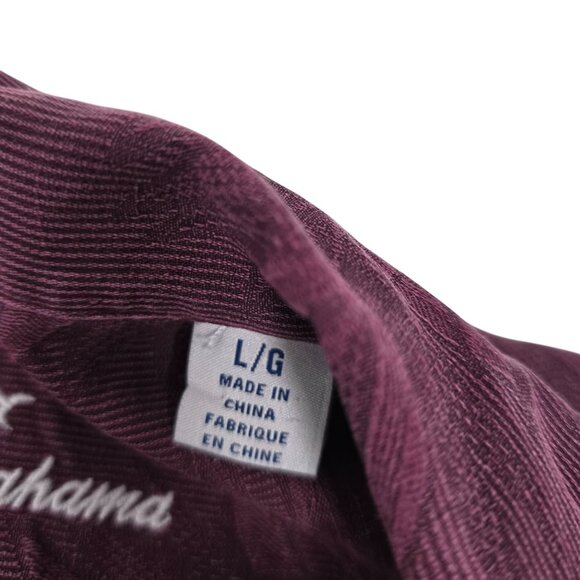 Tommy Bahama Plum Short Sleeve Button-Up Shirt L/G Palm Leaf‎ Pattern 100% Silk - Picture 5 of 8